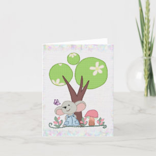 mouse under tree letterpress thank you card