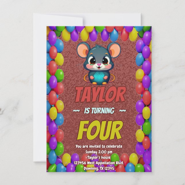 Mouse Unique  Personalized Birthday Invite Kids (Front)
