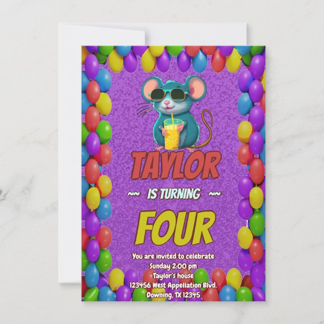 Mouse Unique Personalized Birthday Invite Kids (Front)