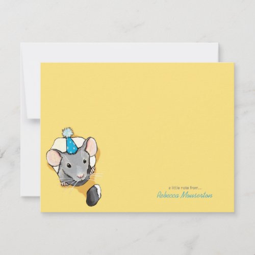 Mouse Wearing Party Hat Flat Thank You Note Card Custom Announcements