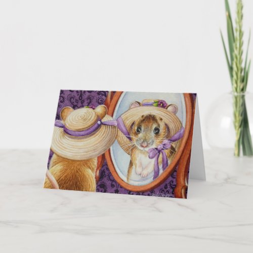 Mouse Wearing Spring Bonnet Mirror Watercolor Art Card