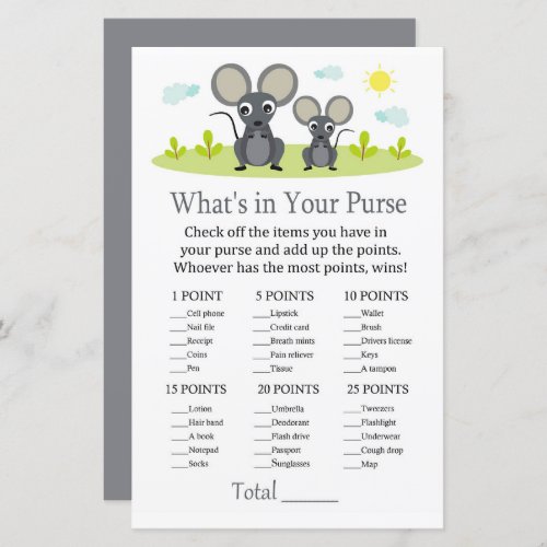 Mouse Whats in your purse game baby shower