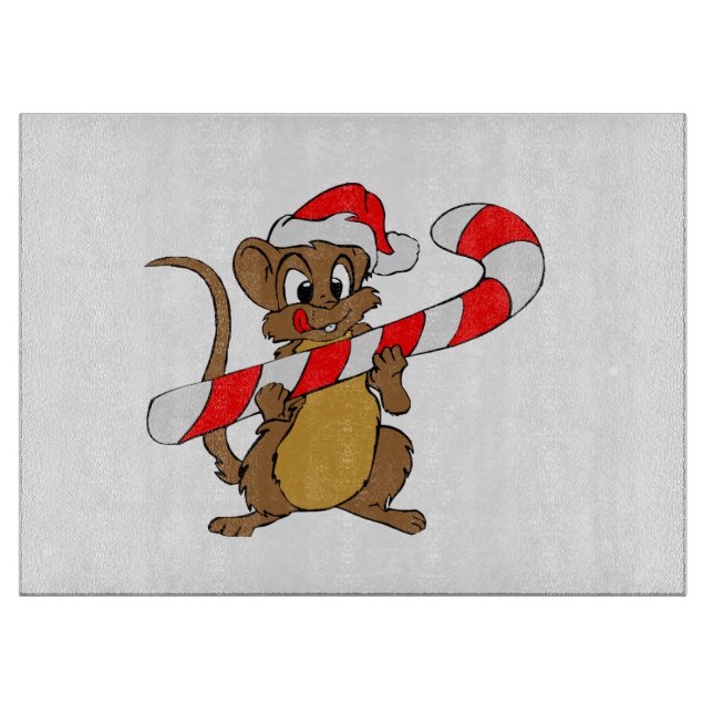 Mouse with a Christmas candy cane Cutting Board (Front)