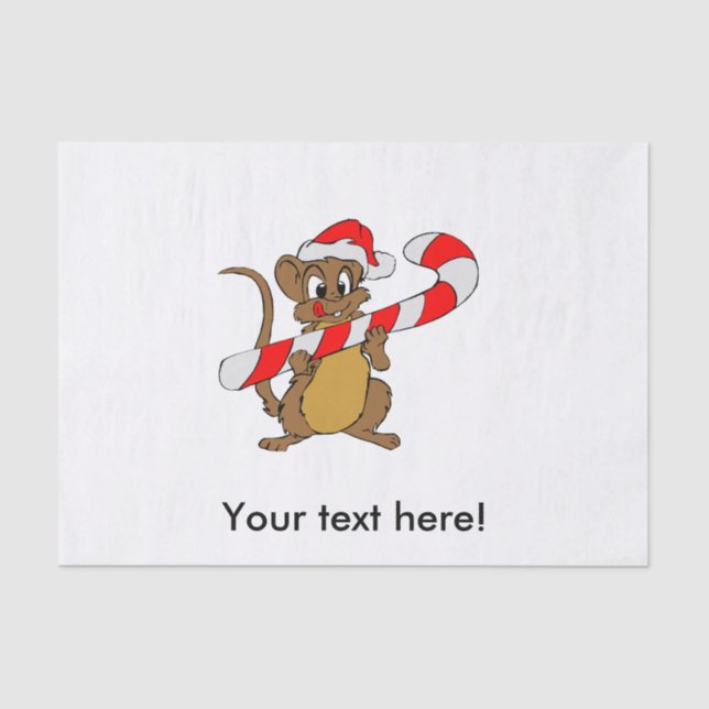 Mouse with a Christmas candy cane Tissue Paper (Front)