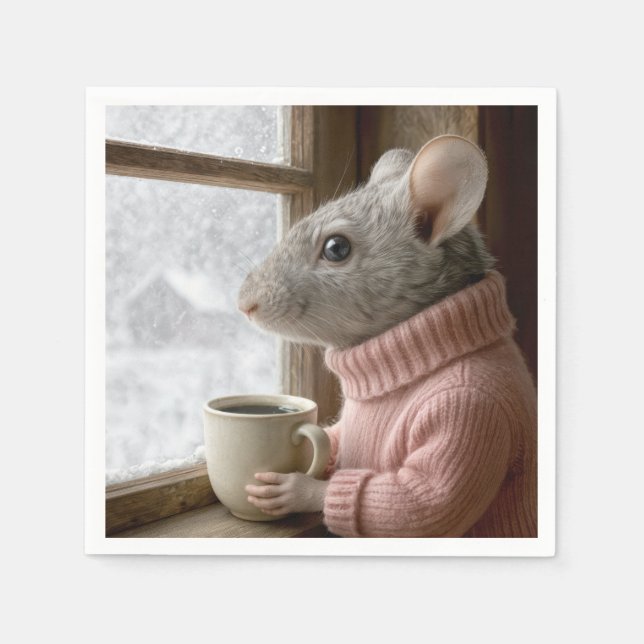 Mouse With a Cup of Coffee Napkins (Front)