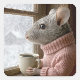 Mouse With a Cup of Coffee Square Sticker