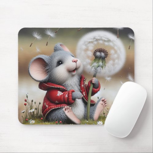 Mouse With a Dandelion Mouse Pad
