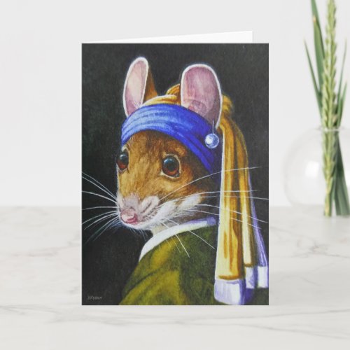 Mouse with a Pearl Earring Parody Watercolor Art Card