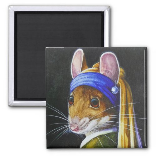 Mouse with a Pearl Earring Parody Watercolor Art Magnet