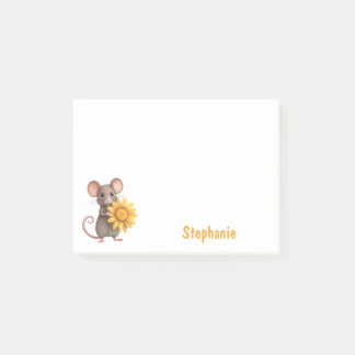 Mouse with a Yellow Flower Cute Personalized Name Post-it Notes