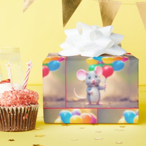 Mouse With Birthday Balloons Wrapping Paper