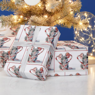 Mouse With Candy Cane Heart Wrapping Paper