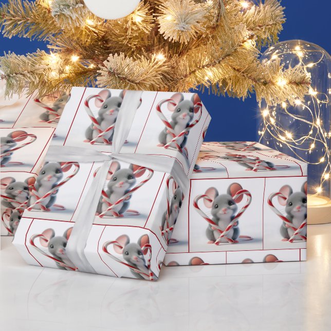 Mouse With Candy Cane Heart Wrapping Paper (Holidays)