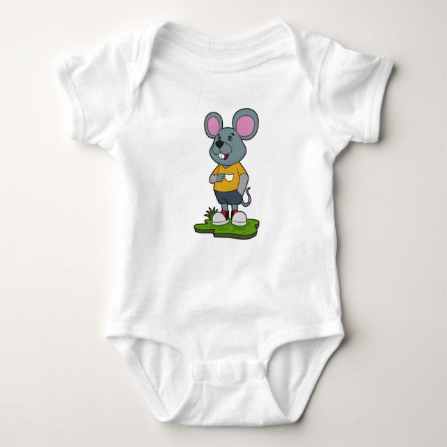 Mouse with Coffee cup Baby Bodysuit (Front)