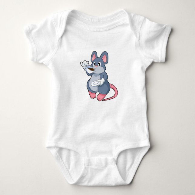 Mouse with Coffee Cup Baby Bodysuit (Front)