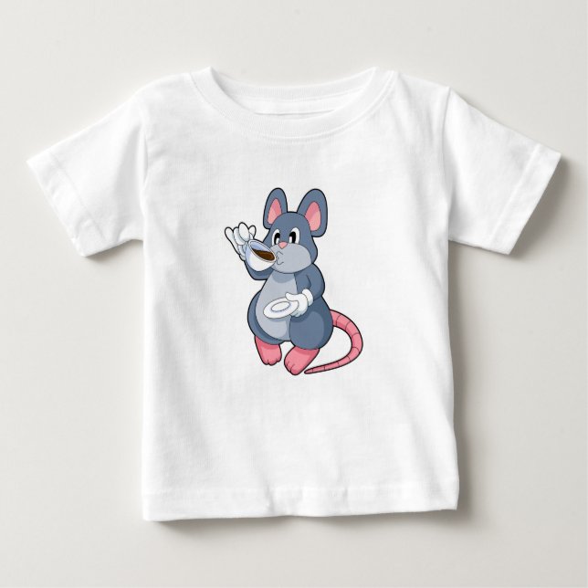 Mouse with Coffee Cup Baby T-Shirt (Front)