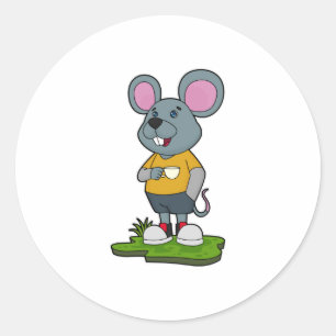 Mouse with Coffee cup Classic Round Sticker