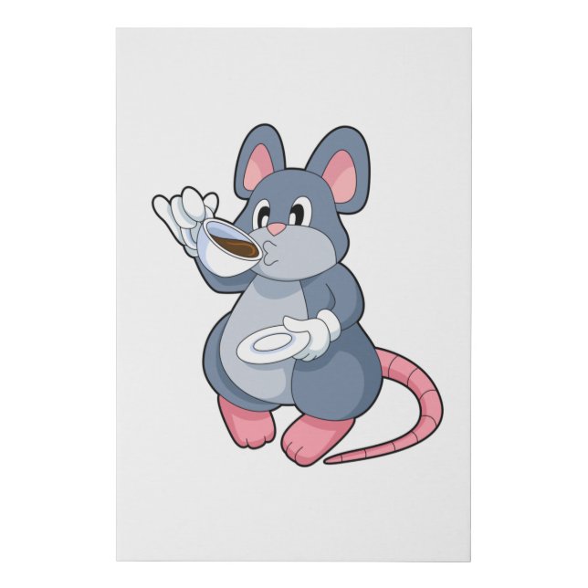 Mouse with Coffee Cup Faux Canvas Print (Front)