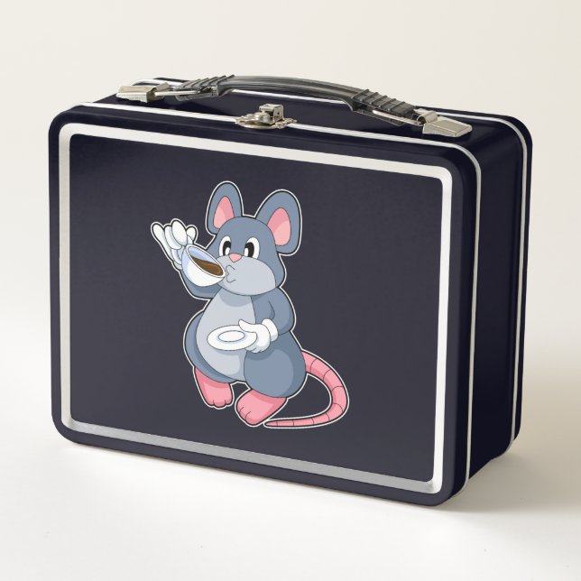 Mouse with Coffee Cup Metal Lunch Box (Front)