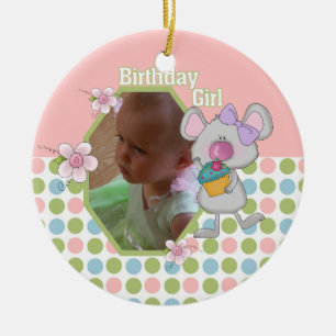 Mouse with Cupcake Birthday Girl Keepsake Ornament
