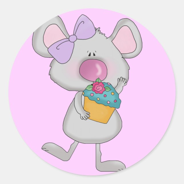 Mouse with Cupcake Tshirts and Gifts Classic Round Sticker (Front)