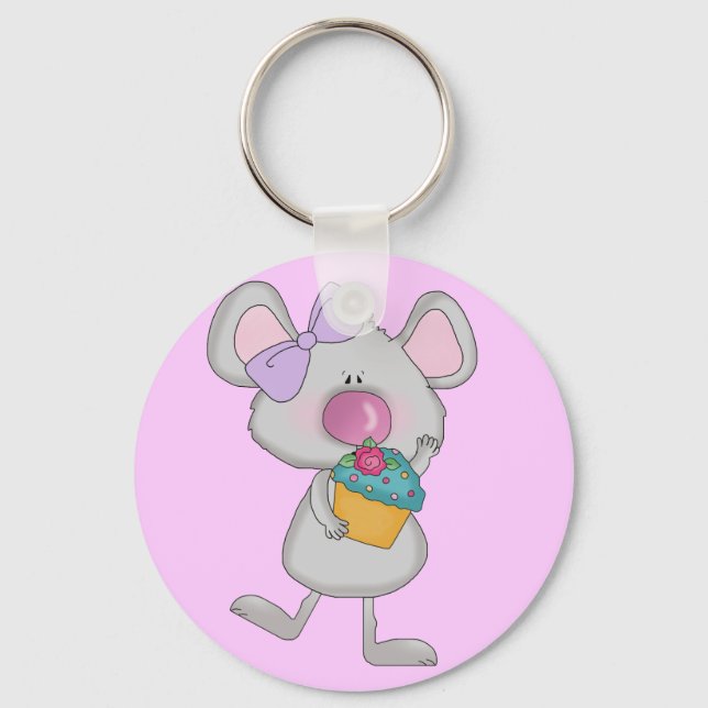 Mouse with Cupcake Tshirts and Gifts Keychain (Front)