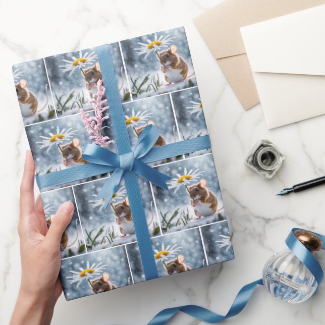 Mouse With Daisy In Snow Wrapping Paper (Gifting)