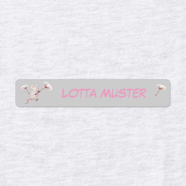 Mouse with dandelion - gray | 96 narrow kids' labels (Design 1)