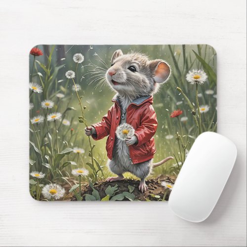 Mouse With Dandelion Mouse Pad