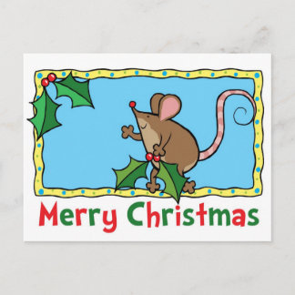 Mouse with holly postcard