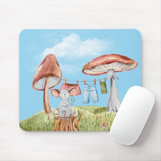 Mouse with Mushroom Clothesline Mouse Pad (With Mouse)