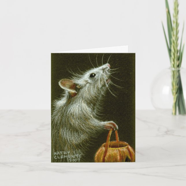 Mouse with Pumpkin Basket HalloweenCard Card (Front)