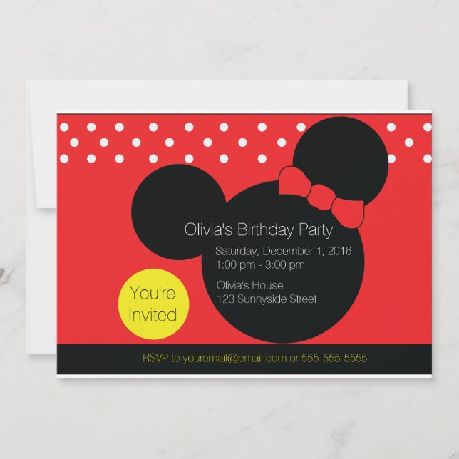 Mouse with Red Bow - Party Invitation (Front)