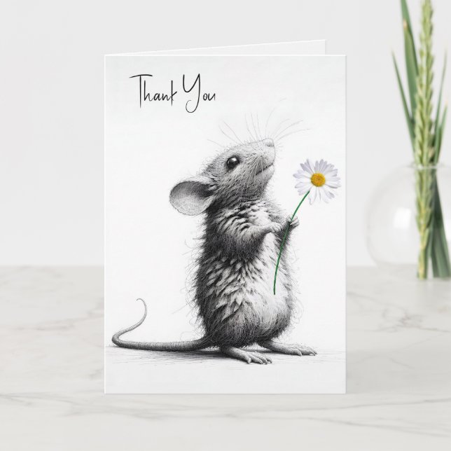 Mouse With White Daisy Card (Front)