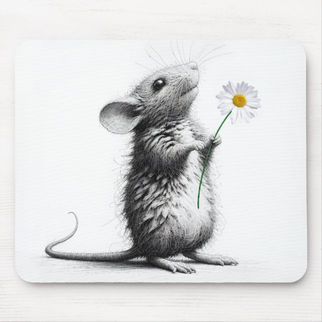 Mouse With White Daisy Mouse Pad (Front)
