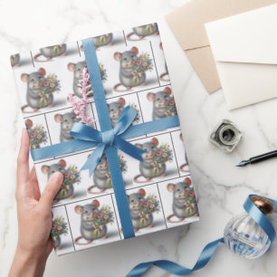 Mouse With Wilflower Bouquet Wrapping Paper