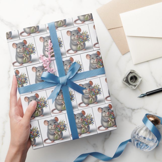 Mouse With Wilflower Bouquet Wrapping Paper (Gifting)