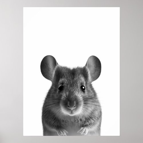 Mouse Woodland Modern Portrait black white     Poster