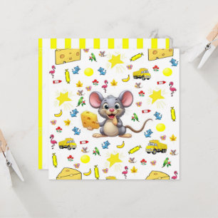 Mouse Yellow Cheese Cat Birthday Invitation Cards