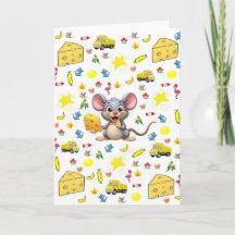 Mouse Yellow Cheese Stars Truck Cat Greeting Card