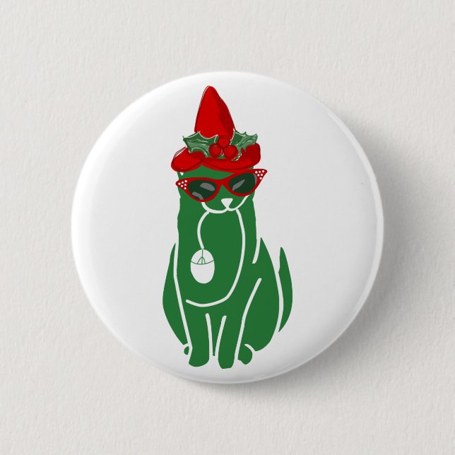 Mousebreath Christmas Cat Pinback Button (Front)