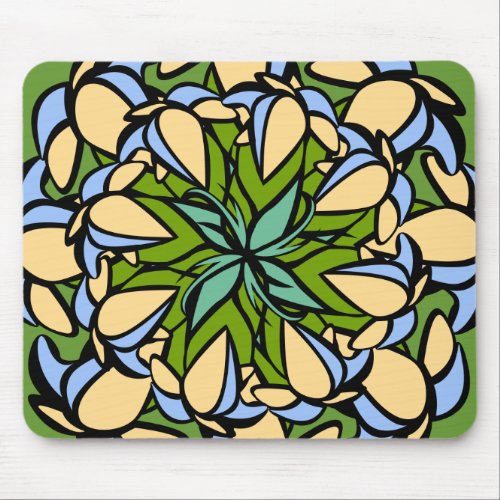Mousemat Droopy Floral Design Blue Yellow Green Mouse Pad