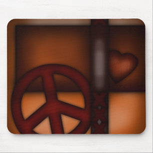 Mousemat, Rustic Heart and Peace Sign Mouse Pad