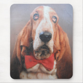 Mousemat With Basset Hound Red Bow Tie Mouse Pad