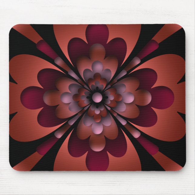 Mousemat, Zen Flower, Dark Peach Red Orange Pink Mouse Pad (Front)