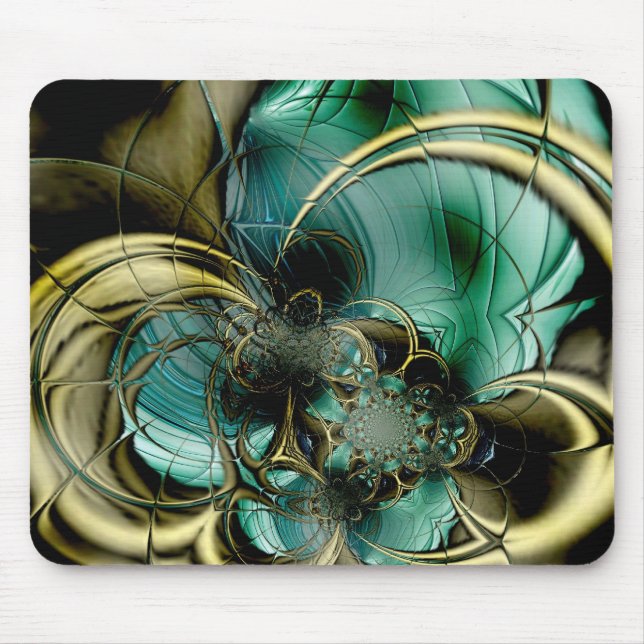 Mousepad Abstract Art Metal Gold Teal Glass (Front)