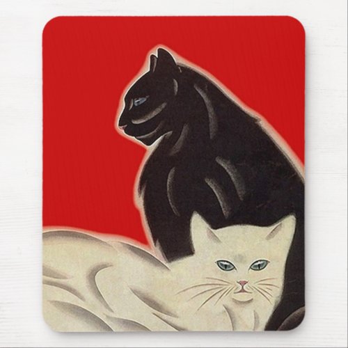Mousepad Art Deco Cats Sharp Red Black White