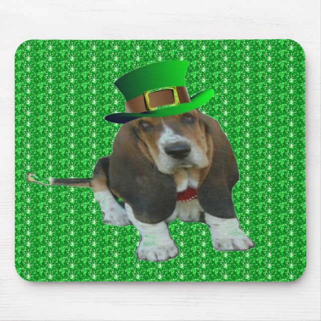 Mousepad Basset Hound Happy St. Patrick's (Front)
