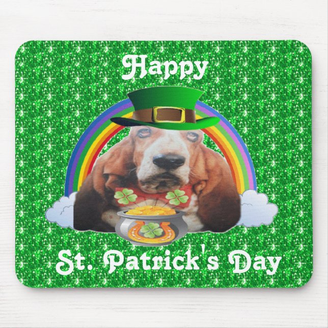 Mousepad Basset Hound Happy St. Patrick's Day (Front)