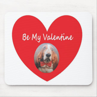 Mousepad Basset Hound Heart Red Be My Valentine